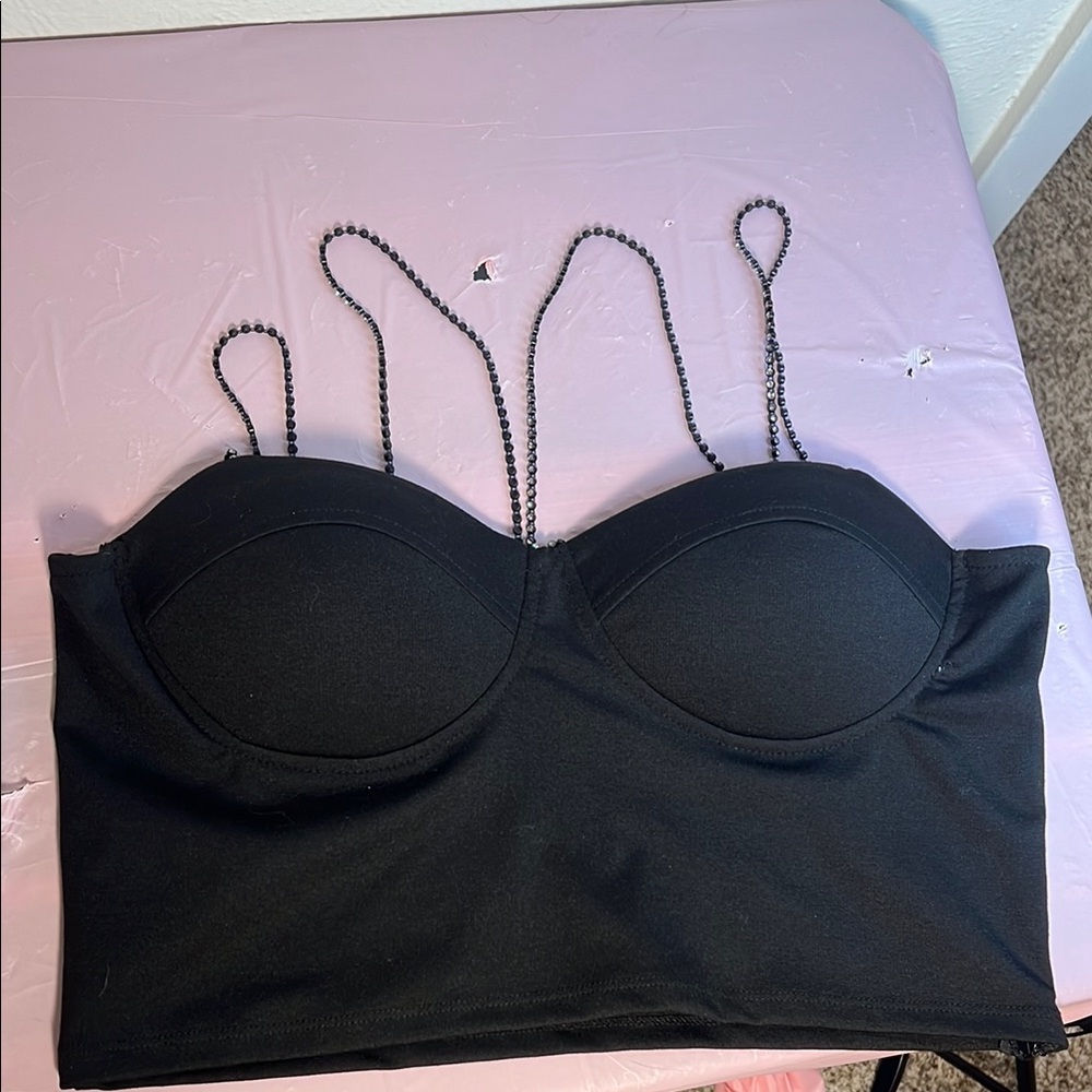 Black Rhinestone Bustiers Set - Picture 3 of 8